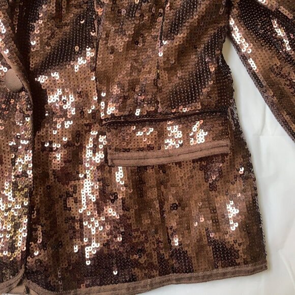 Chico's Shining Tuxe Sheron Jacket Timberglass Brown Sequin Blazer Size 1 New - Picture 5 of 6